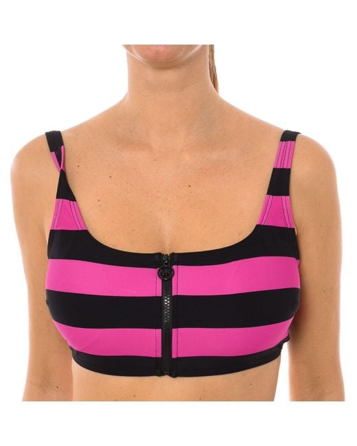 Michael Kors Pink Zip-front Bikini Top