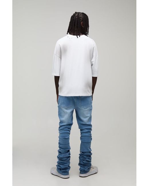BoohooMAN Blue Skinny Flare Extreme Stacked Jeans for men