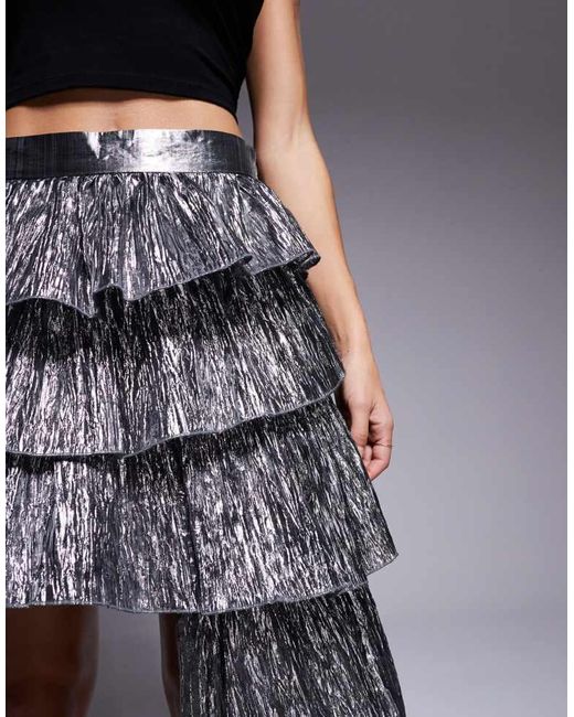 ASOS Blue Co-Ord Metallic Pleated Mini Skirt With Asymmetric Hem