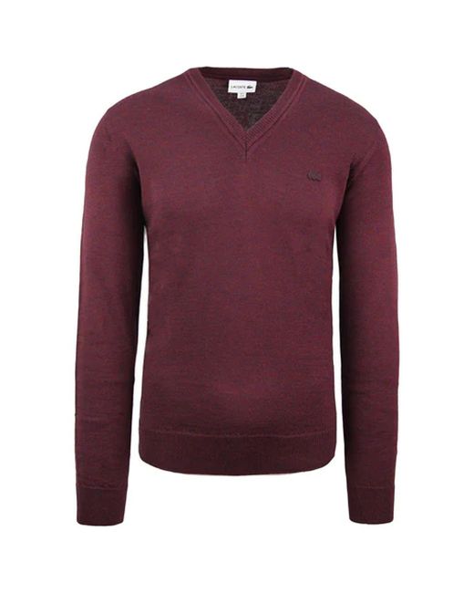 Lacoste Purple Long Sleeve V-neck Burgundy S Wool Jumper Ah2987 Y29 for men