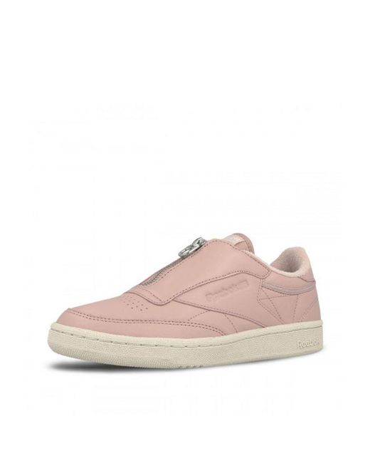 Reebok Pink Club C38 Zip Slip-On Smooth Leather Trainers Bs6606