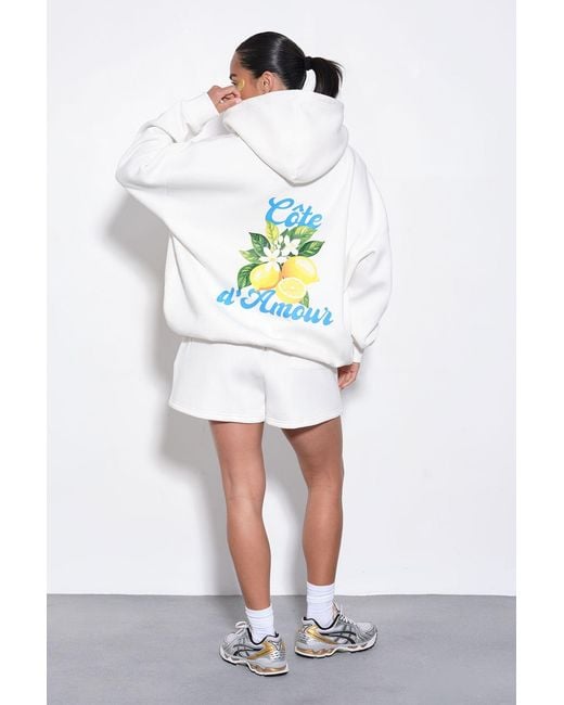 Boohoo White Lemon Printed Sweat Short