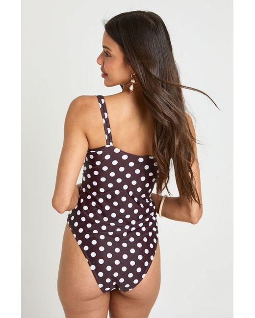 Boohoo Black Polka Dot Ruched Swimsuit