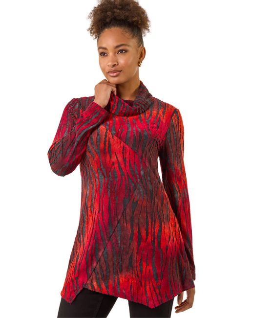 Roman Red Zebra Print Burnout Tunic Top