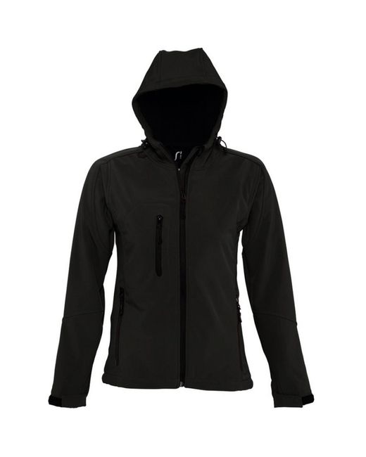 Sol's Black Ladies Replay Hooded Soft Shell Jacket (Breathable, Windproof And Water Resistant)