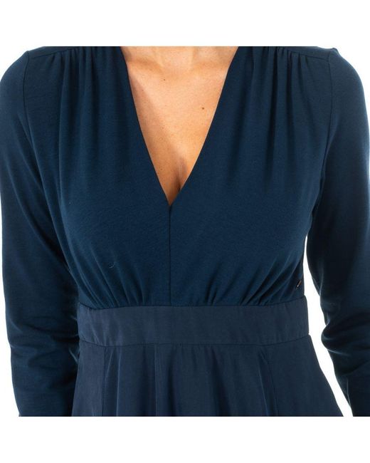 La Martina Blue Womenss Long Sleeve V-Neck Dress Kwd005