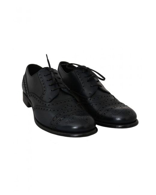 Dolce & Gabbana Black Dark Leather Wingtip Oxford Dress Shoes for men