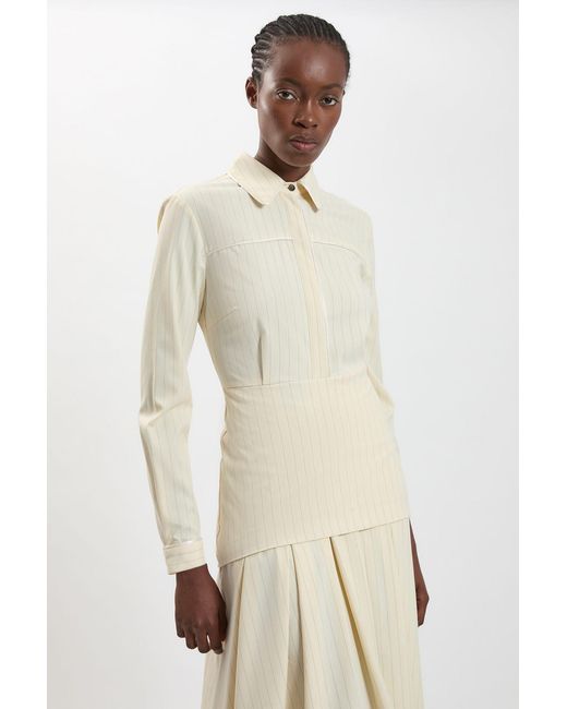 Karen Millen Natural Tailored Pinstripe Collared Maxi Dress