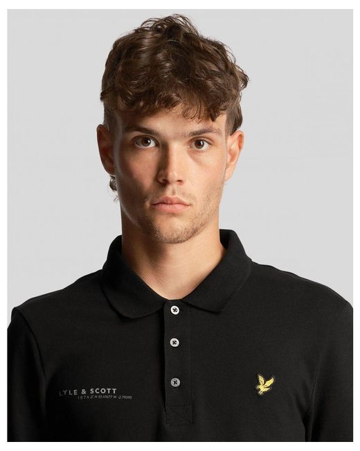 Lyle & Scott Black Long Sleeve Polo Shirt With Matching Print for men