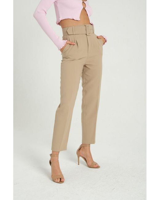 Hiccup Natural High Waist Tapered Trousers With A Belt Detail