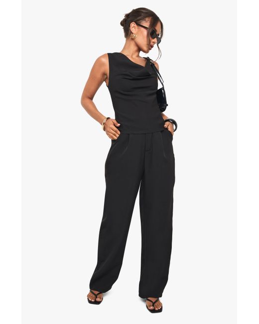 Boohoo Black Pleated Front Woven Straight Leg Trouser