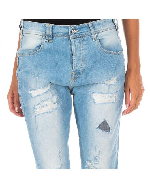Met Blue Long Denim Pants With Straight Hem Cut 10Dbf0667