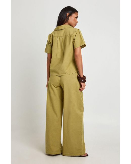 Boohoo Yellow Linen Look Short Sleeve Shirt
