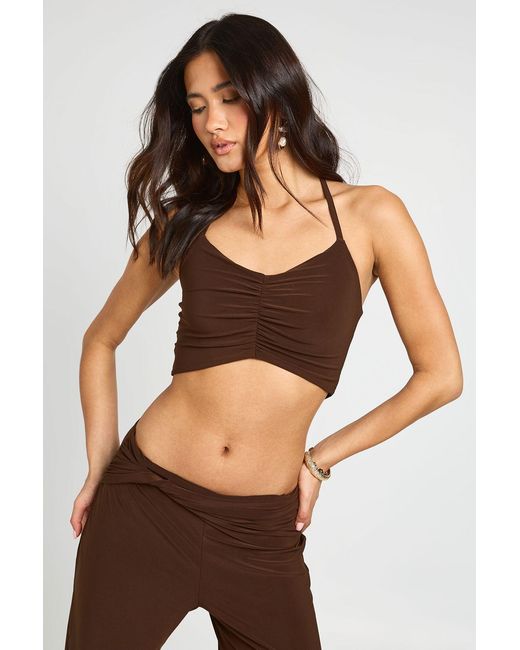 Boohoo Black Double Layer Ruched Halterneck Cropped Top