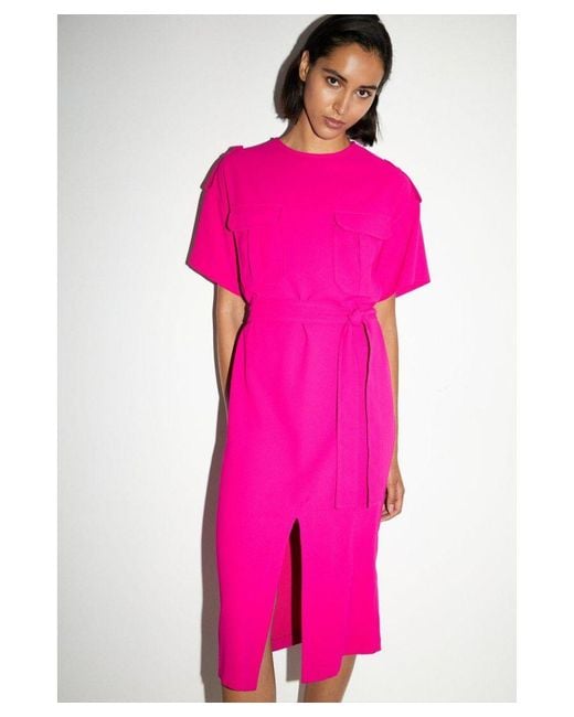 Warehouse Pink Utility Soft Shift Dress
