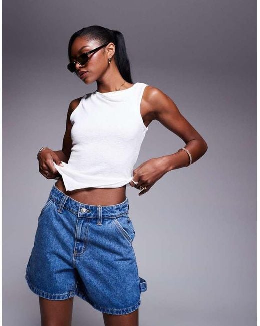 Princess Polly Blue Longline Denim Cargo Style Shorts