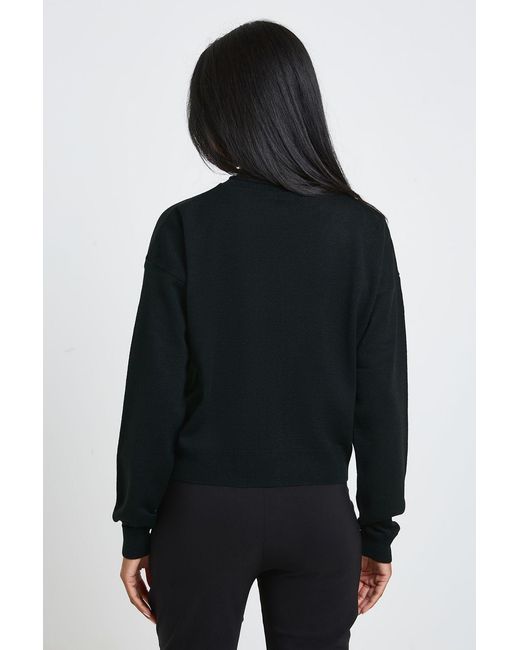Boohoo Black Roll Edge Crew Neck Button Up Cardigan