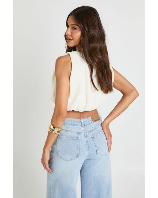 Boohoo White Plisse Bubble Hem Crop Top