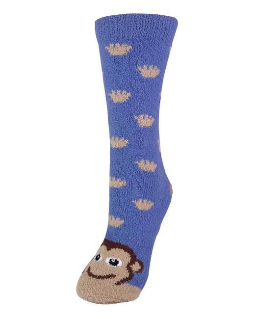 Sock Snob Blue Ladies Fluffy Non Slip Slipper Socks With Animal Designs