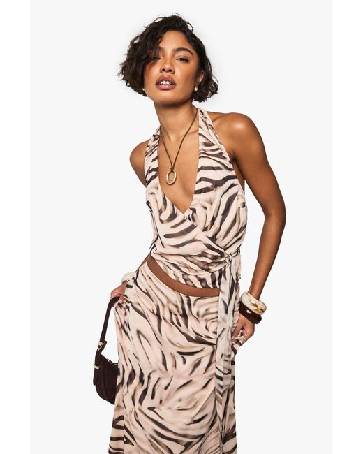 Boohoo Multicolor Tall Print Halterneck Cami Top