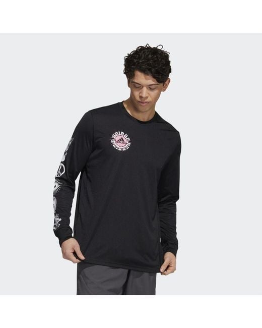 Adidas Originals Black Freedom Running Graphic Long Sleeve Tee Recycled Material for men