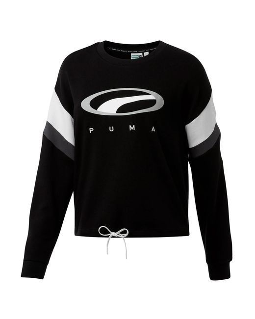 PUMA Black 90S Crewneck Sweatshirt Graphic Logo Jumper 579401 01