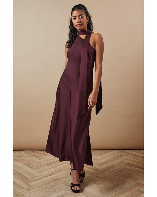 Oasis Brown Petite Occasion Tie Bias Maxi Dress