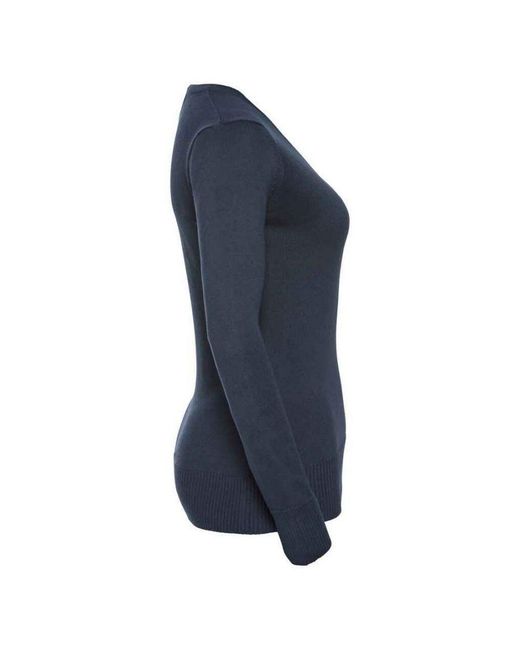 Russell Blue Cotton Acrylic V-Neck Sweater