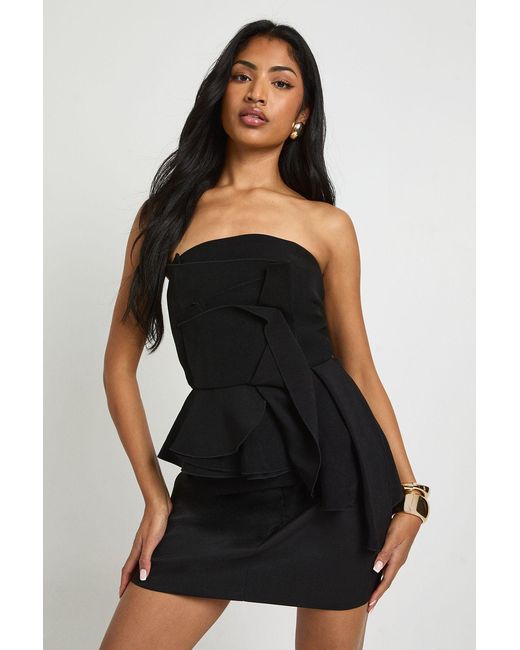 Boohoo Black Ruffle Crepe Bandeau Top