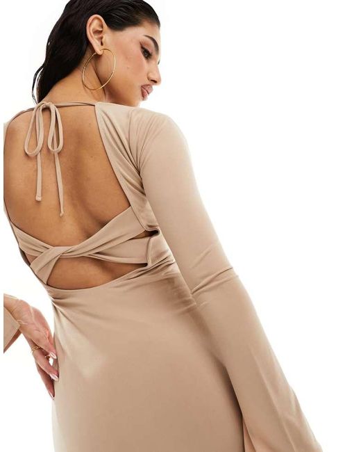 ASOS Natural Racer Cut Out Long Sleeve Mini Dress With Open Back