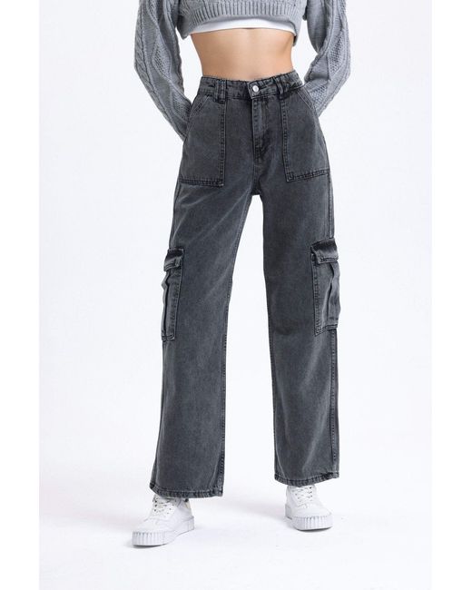 Hiccup Blue Low Rise Pocket Cargo Jeans