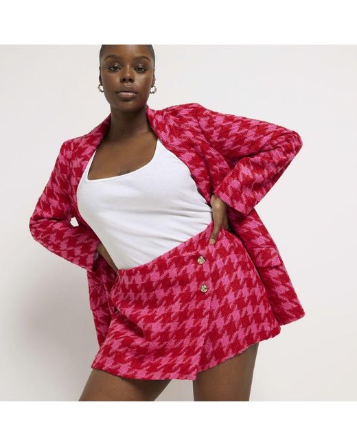 River Island Pink Wrap Skort Plus Boucle Dogtooth