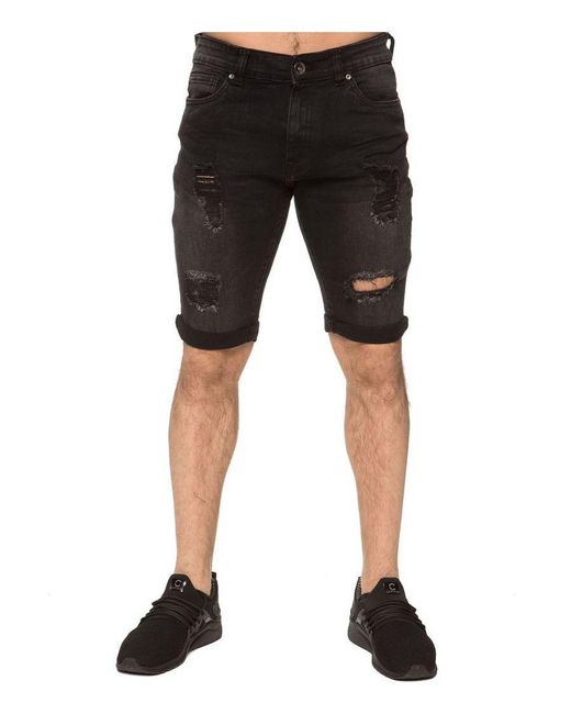 Enzo Black Ripped Skinny Shorts for men