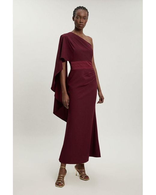 Karen Millen Asymmetric Drape Satin Back Crepe Tailored Maxi Dress