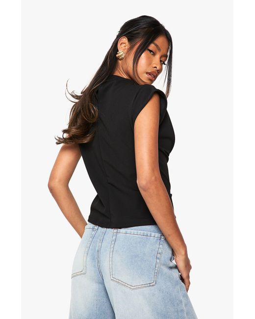 Boohoo Black Crepe Knot Cowl Neck Blouse
