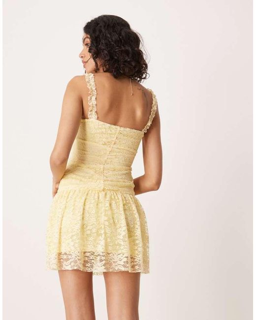 ASOS Natural Lace Ruched Mini Dress