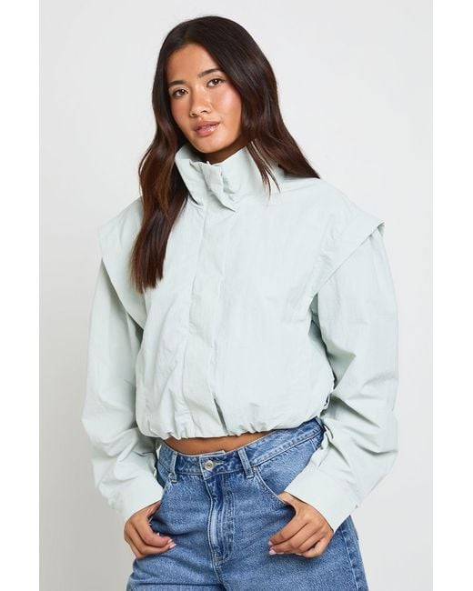 Boohoo White Nylon Funnel Neck Zip Through Track Top