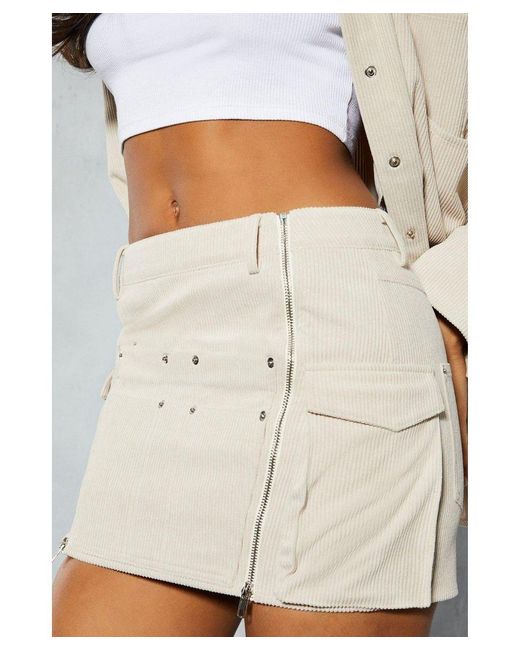 MissPap White Cord Zip Detail Mini Skirt