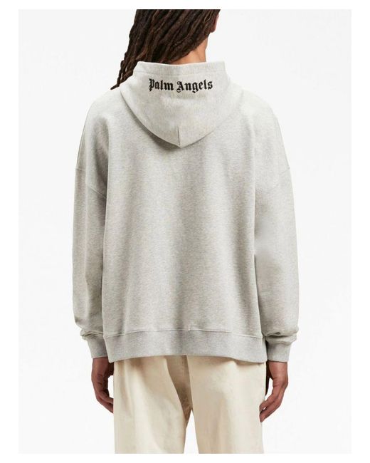 Palm Angels Gray Grey Hoodie With Logo Embroidery for men