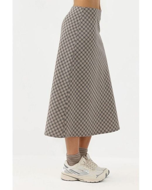 Hiccup Gray Midi A-Form Fit Plaid Skirt With Zipper