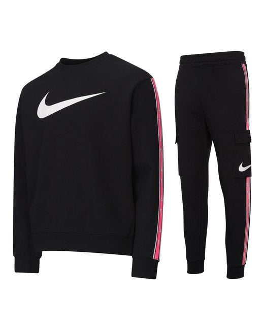 Nike Black Sportswear Repeat Crew Fleece Tracksuit/Hyper Cotton for men