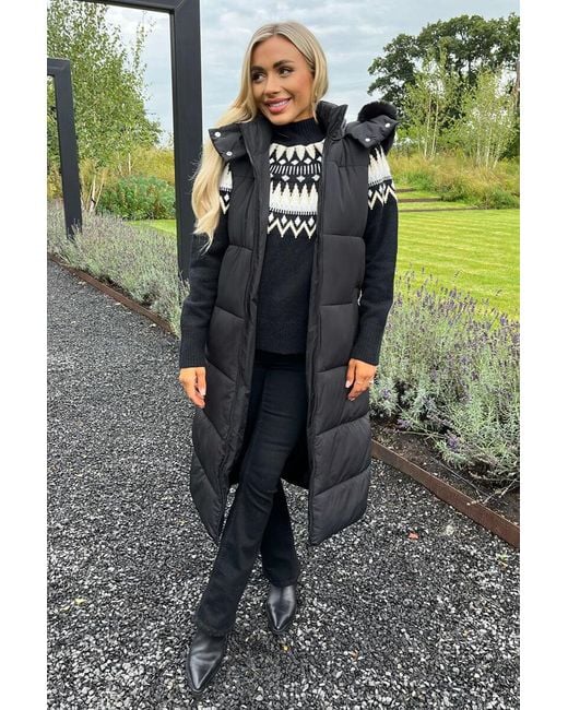 Black Fur Hood Coat Ax Paris AX Paris Faux Fur Hooded Longline