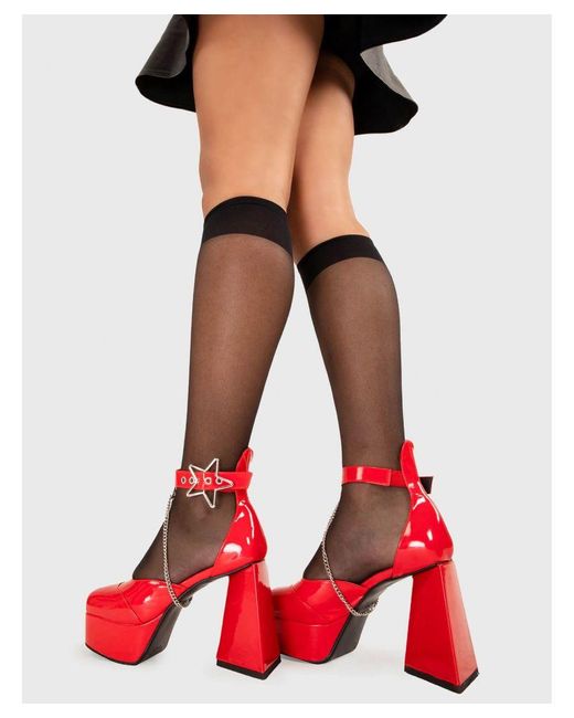 Lamoda Red Ankle Boots Famous Friend Roundtoe Platform Heel With Straps & Chains