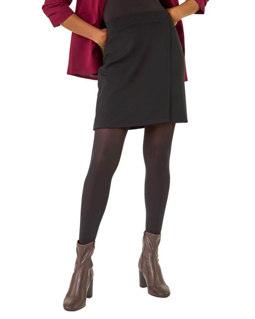 Roman Black Wrap A-Line Stretch Skirt