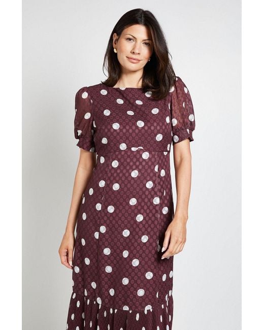 Wallis Red Polka Dot Pleated Hem Midi Dress