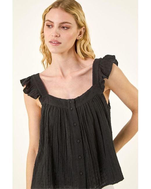Roman Black Textured Frill Sleeve Cami Top