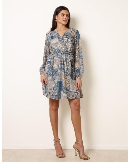 Blue Vanilla Blue Foil Patchwork Mini Dress