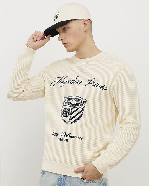 River Island Natural Jumper Cream Slim Fit Embroidered for men