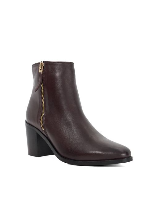 Dune Brown Purl Mid Height Block Heel Ankle Boots