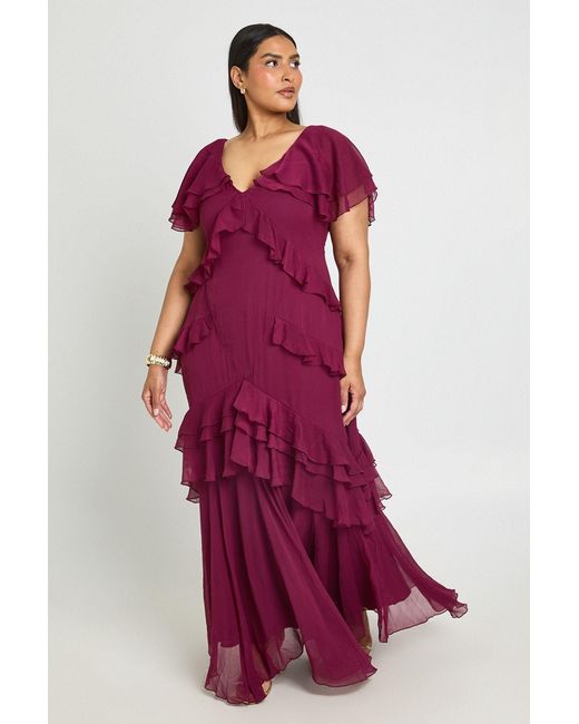 Boohoo Purple Plus Animal Ruffle Maxi Dress